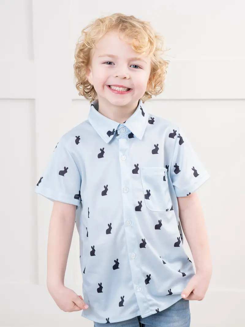 Light Blue Bunny-Print Button-Up Shirt 1