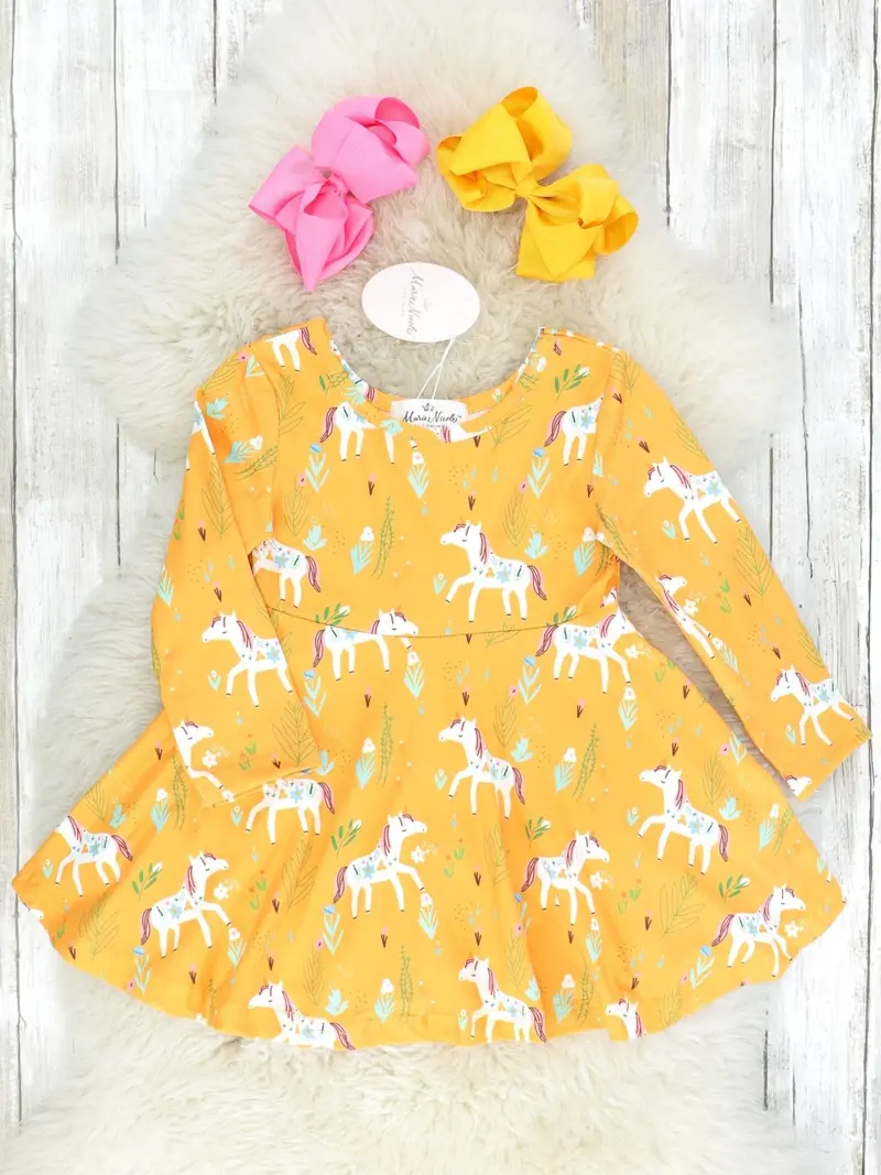 Light Orange Unicorn-Inspired Swing Dress For Toddlers 1