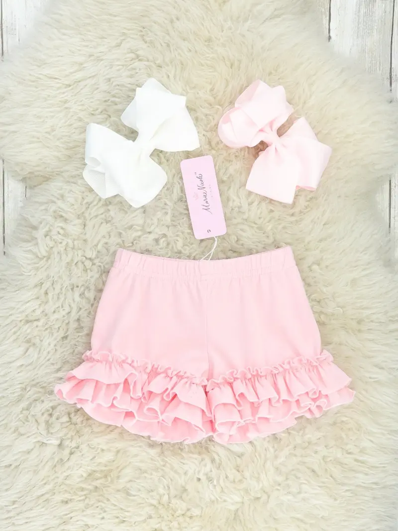 Light Pink Cotton Ruffle-Hem Shorts 1