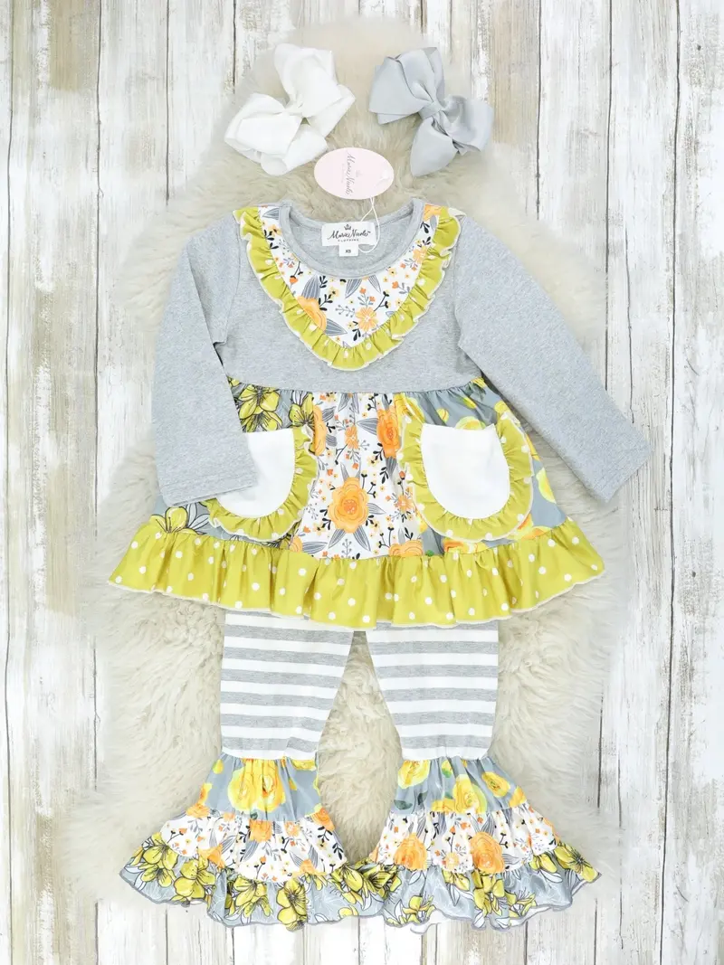 Lime And Grey Flara Bells Pocket Detail Outfit 1