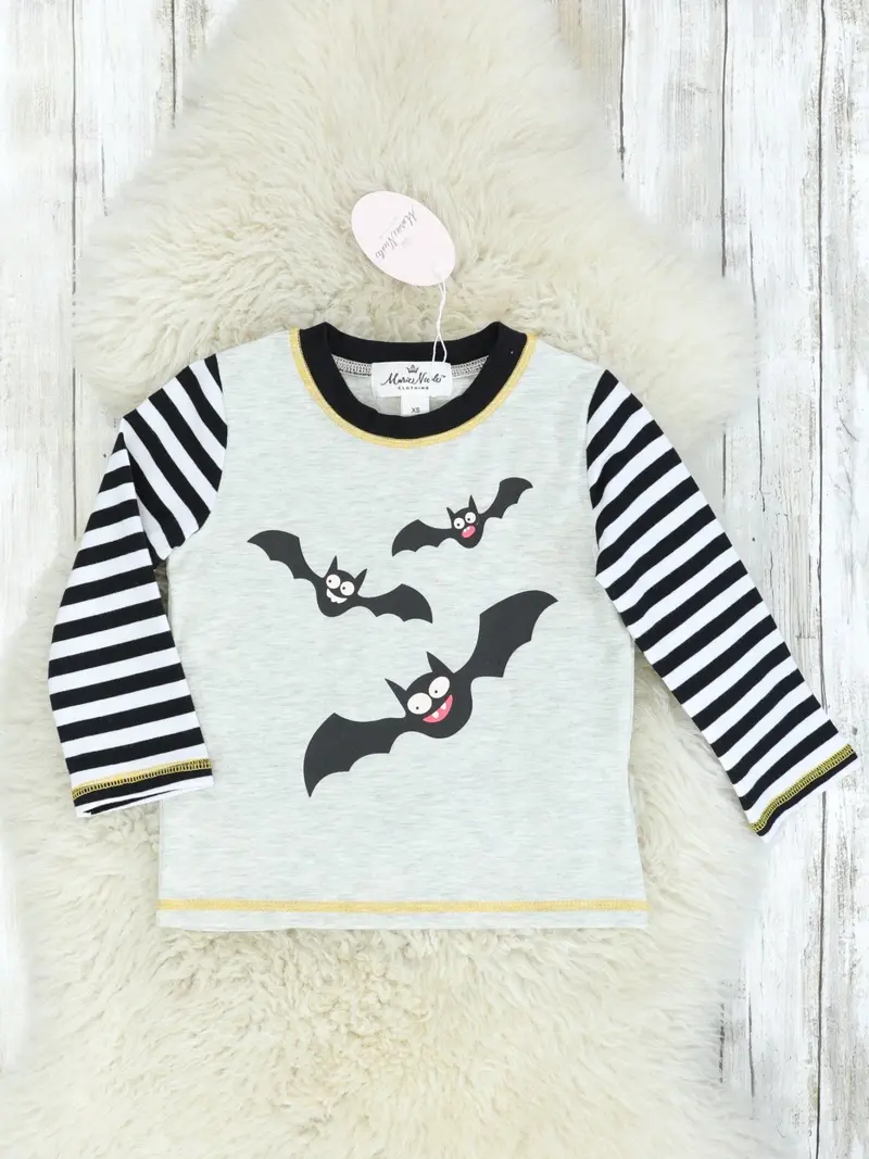 Long-Sleeve Striped Bat Print Shirt 1