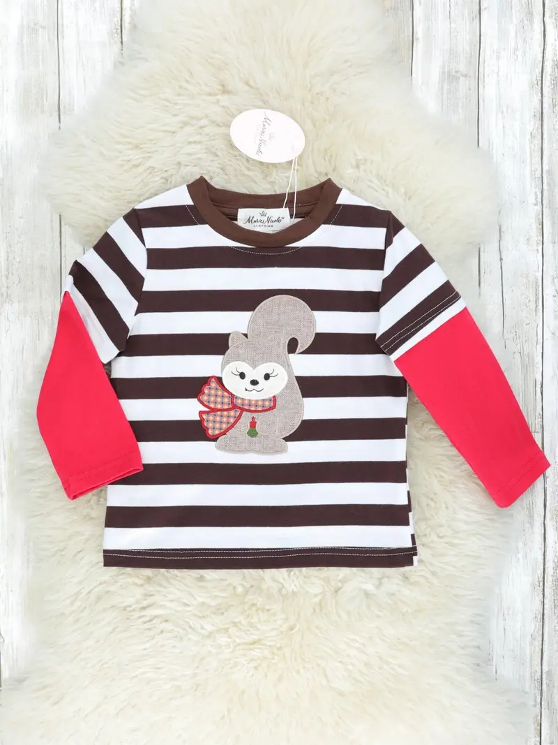 Long Sleeve Striped Squirrel Graphic Shirt 1