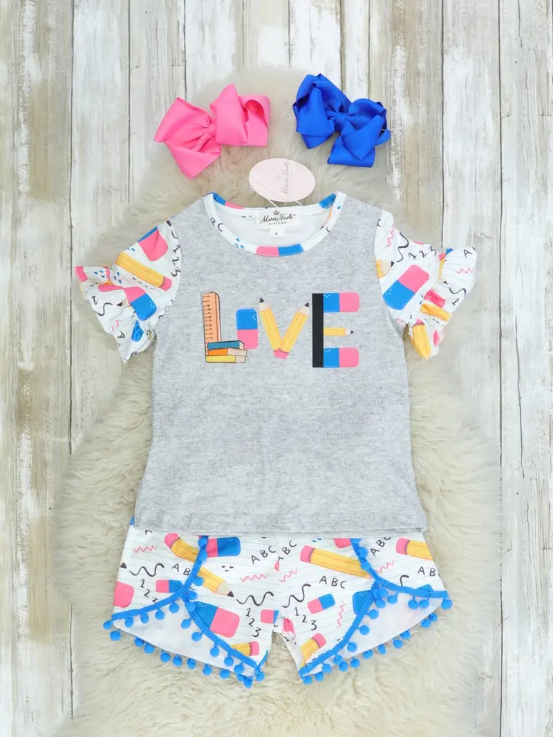 "Love" Script Pencil Skirt Outfit With Ruffle Top 1
