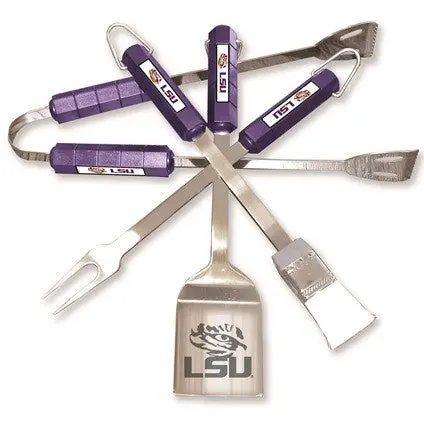 Lsu Tigers 4-Piece Grill Set – Collegiate Bbq Tools With Team Logo 1