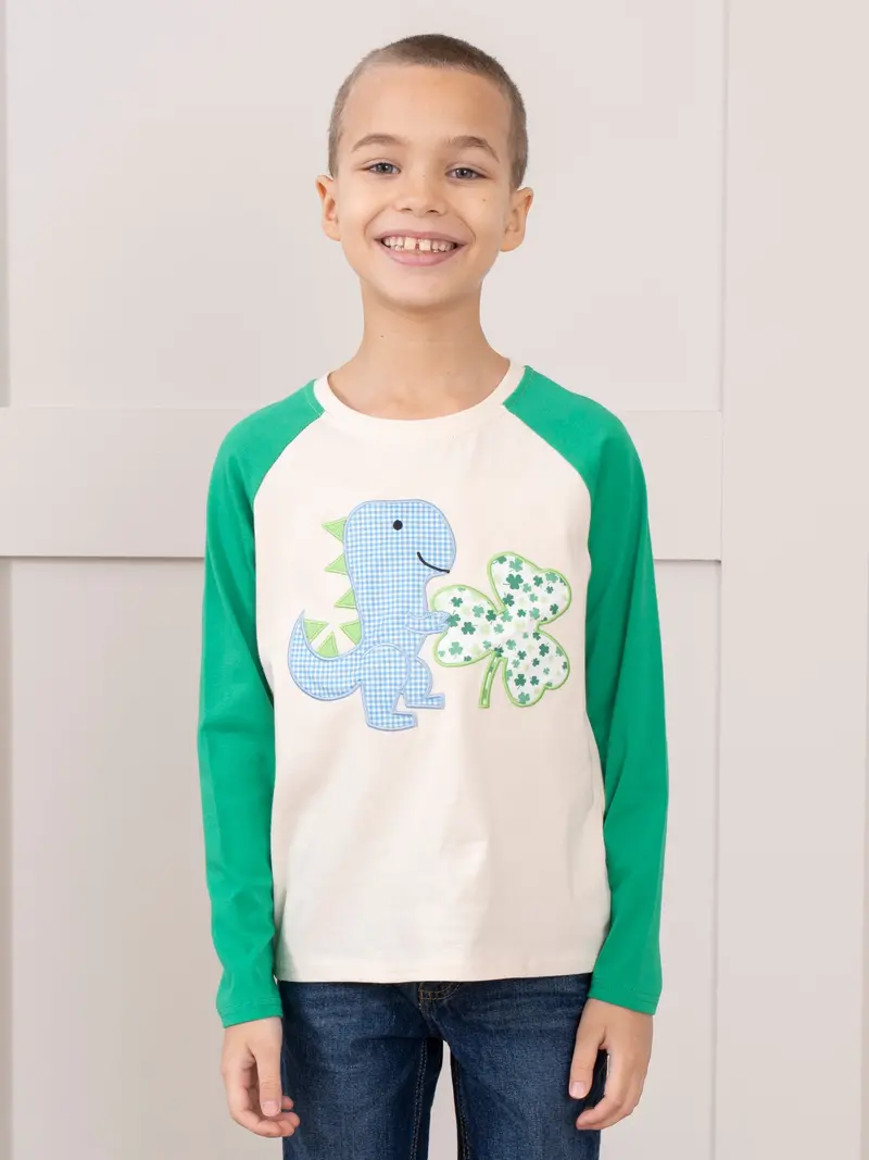 Lucky Dinosaur Raglan Shirt With Embroidery 1
