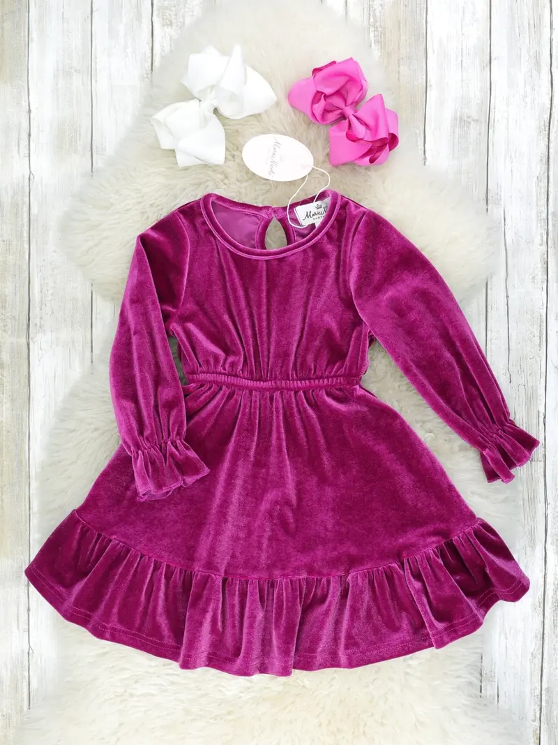Magenta Velvet Ruffle Dress Matching Set For Mother And Child 1