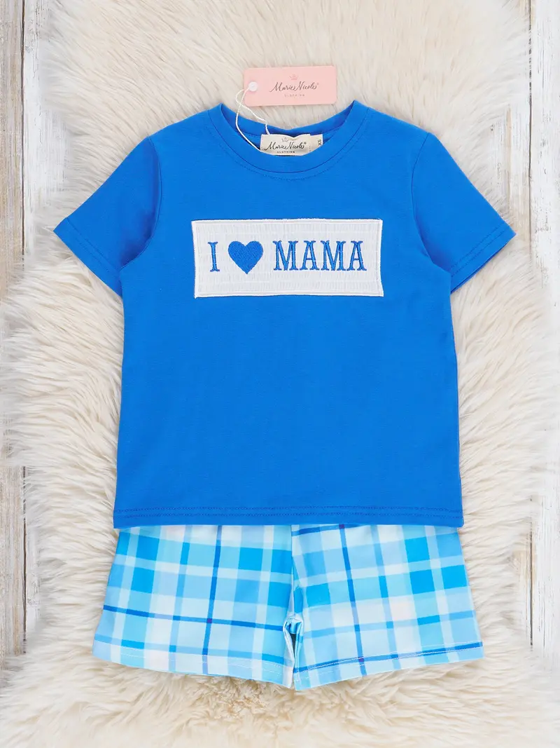Mama Love Smocked Plaid Baby Outfit 1