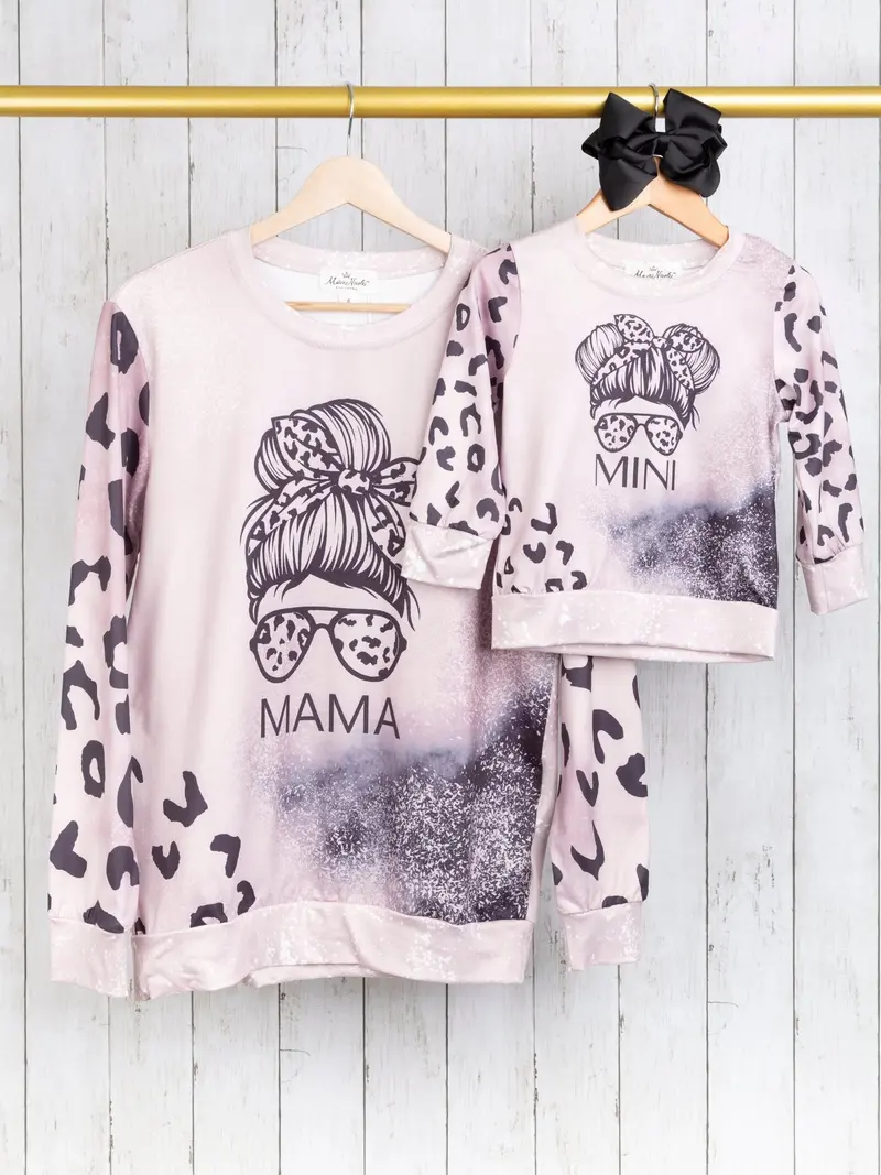 Mama & Mini Matching Soft Pink Leopard Pullovers 1