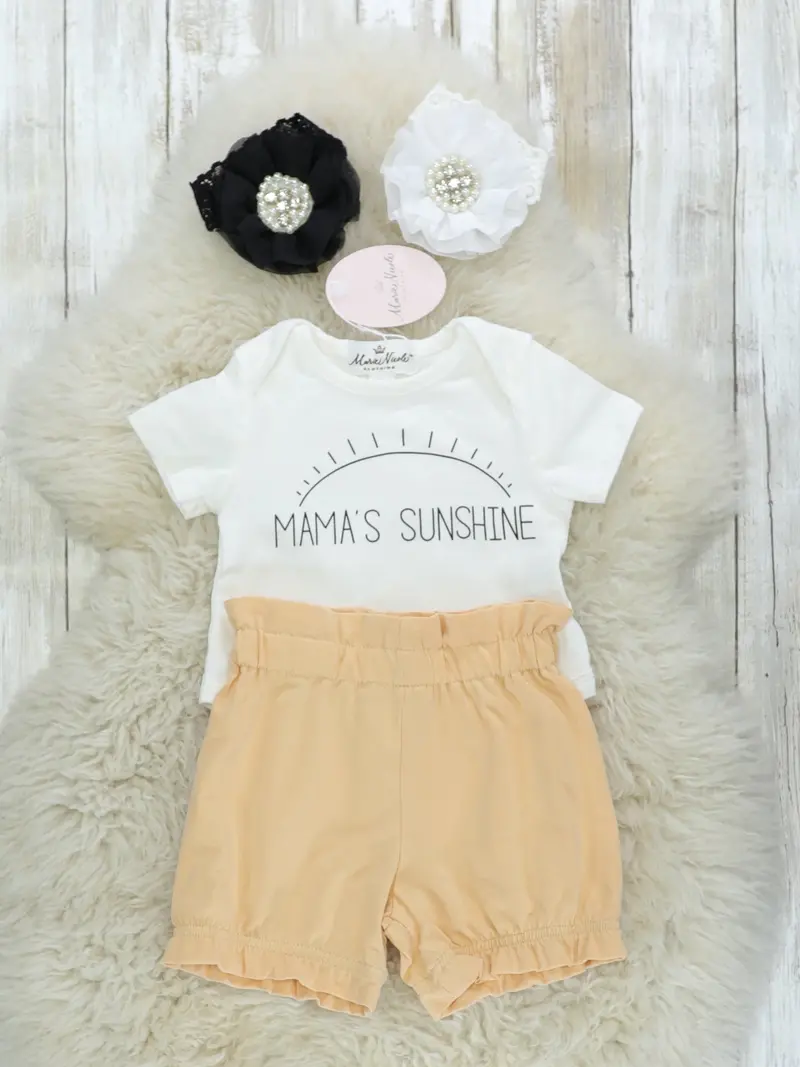 Mama'S Sunshine Printed Onesie With Short Set 1