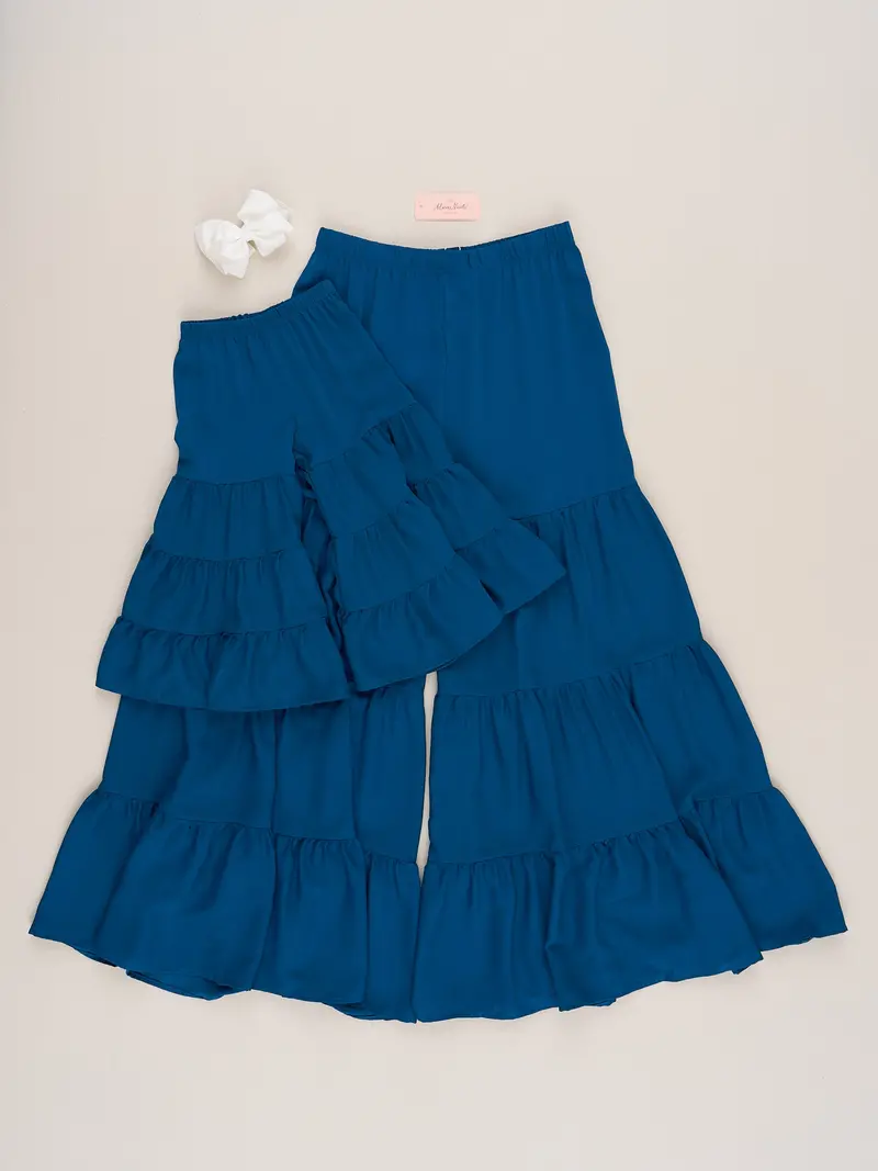 Marine Blue Tiered Ruffle Matching Mom And Baby Pants 1