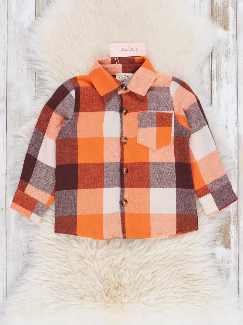 Maroon And Orange Flannel Button-Up Top 1