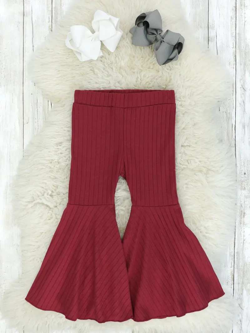 Maroon Ribbed Bell Bottom Pants 1