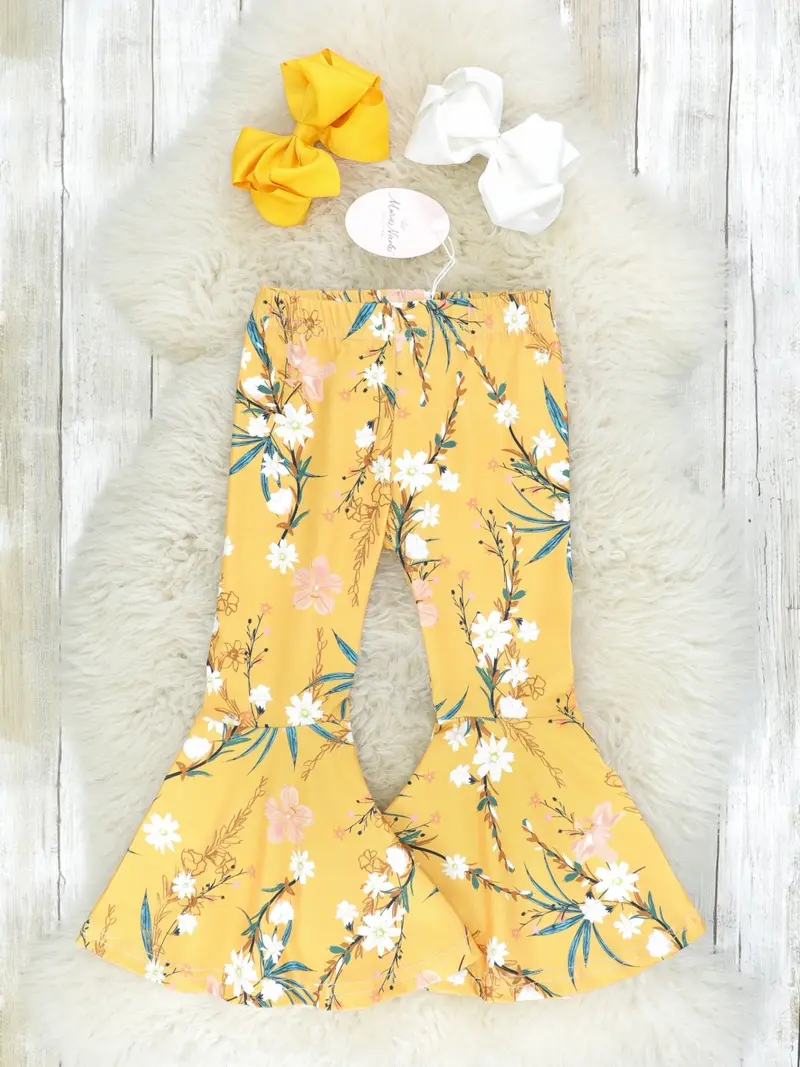 Matching Mom And Daughter Butterscotch Yellow Floral Bell Bottoms 1