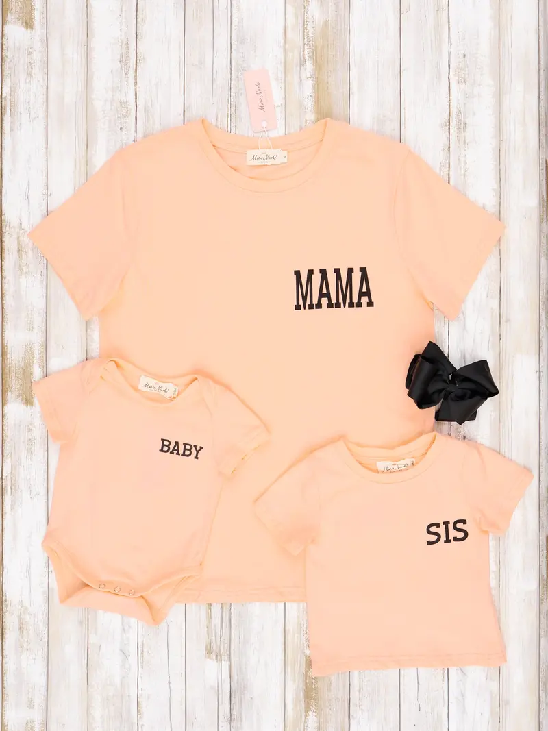 Matching Peach Mom & Me Set: Mama/Sis/Baby Styles 1
