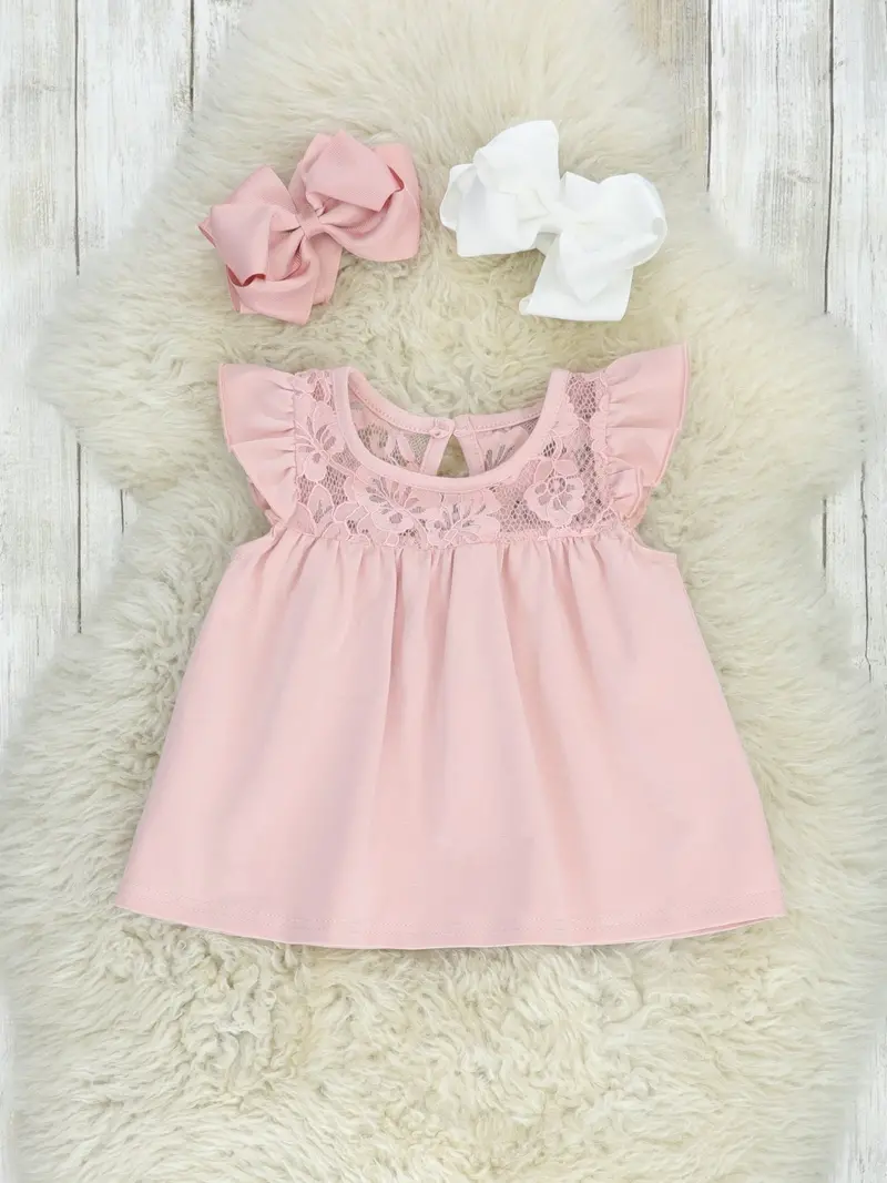Mauve Cotton Lace Ruffle Tunic For Girls 1
