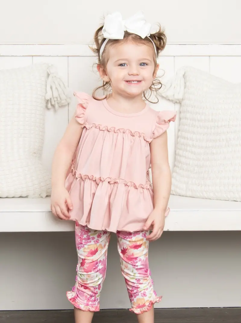 Mauve Cotton Tiered Ruffle Tunic Top 1
