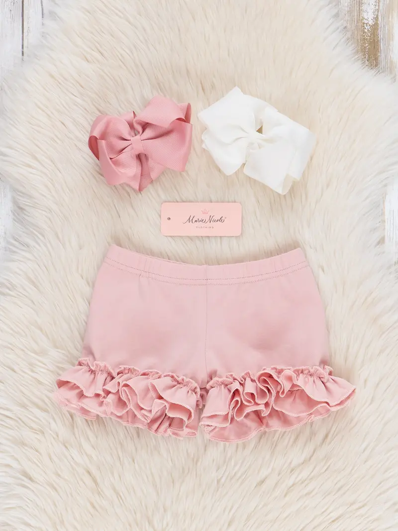 Mauve Pink Cotton Ruffle-Hem Shorts 1