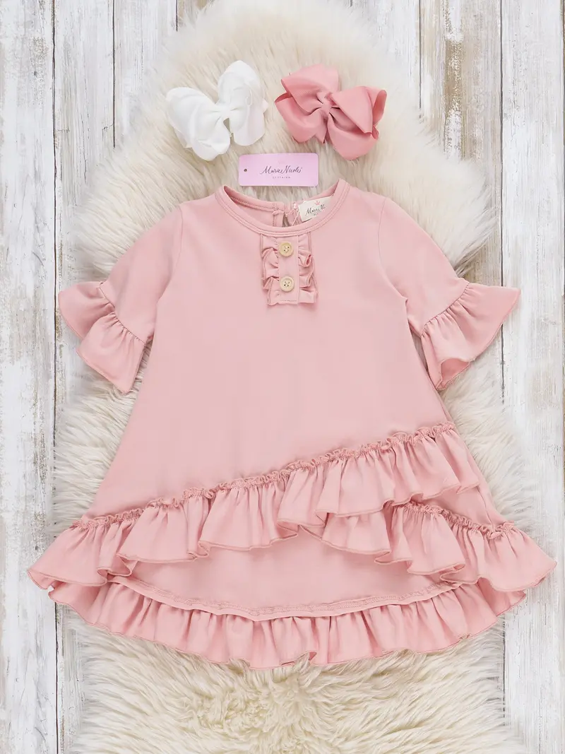 Mauve Pink Cotton Ruffle Hi-Low Tunic Top 1