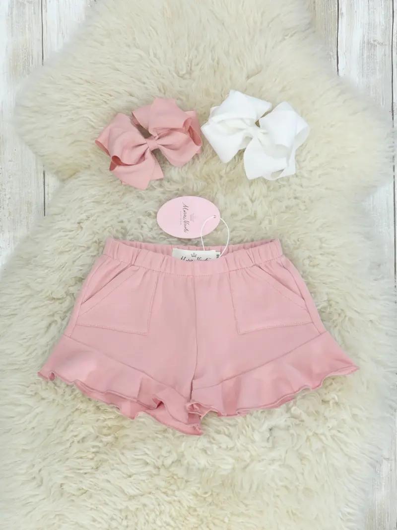 Mauve Pink Pocket Ruffle Shorts For Kids 1