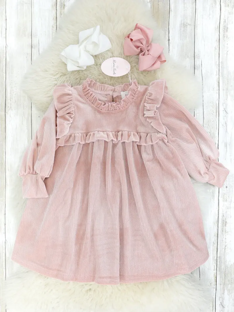 Mauve Ribbed Velvet Ruffle Dress 1