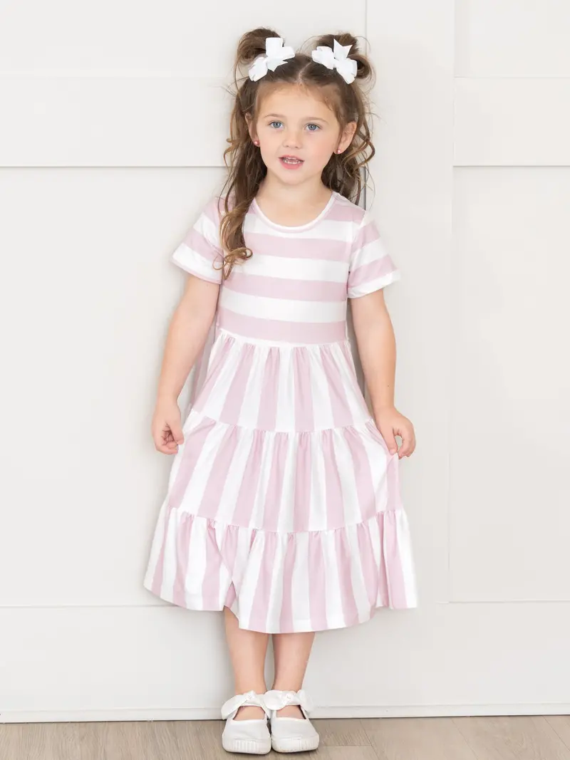 Mauve Striped Swing Dress With A-Line Silhouette 1
