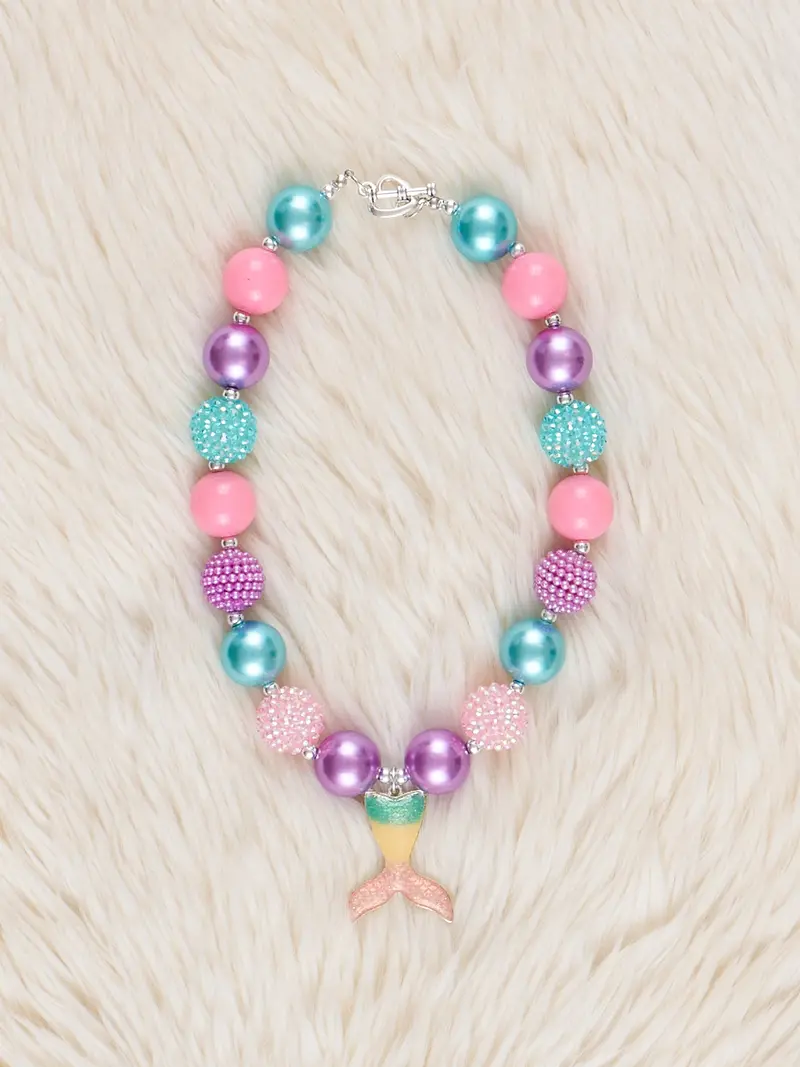 Mermaid Tail Charm Necklace In Bubblegum Pink 1