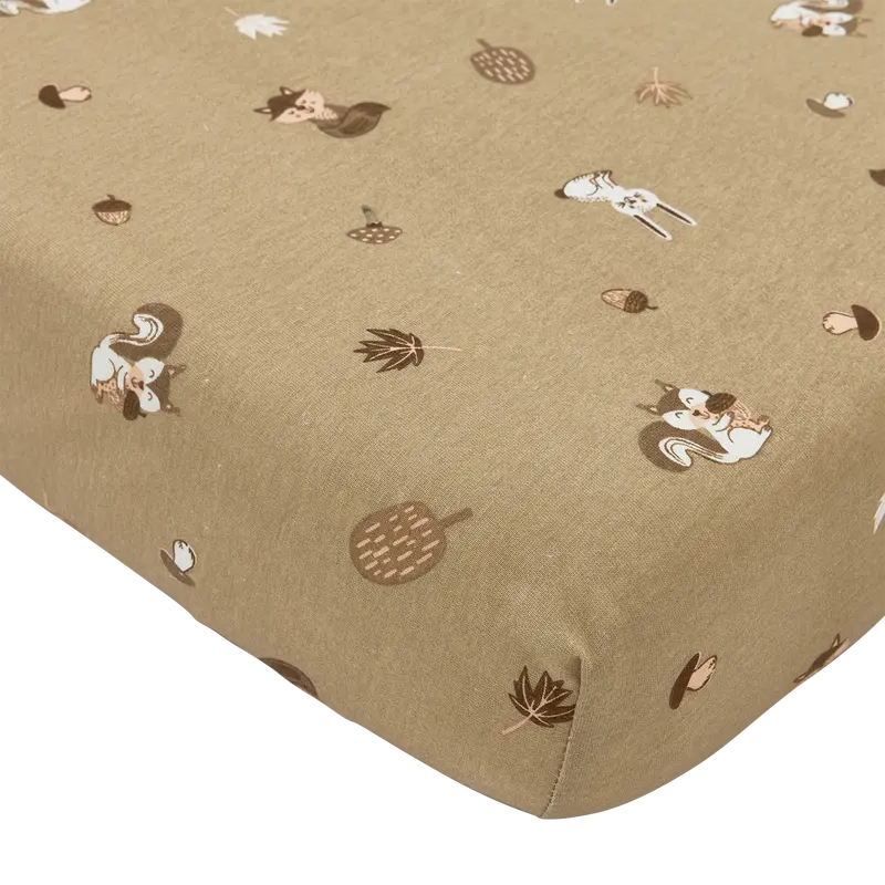 Meyco Baby Forest Animals Jersey Fitted Sheet – Sand-Colored Print 1