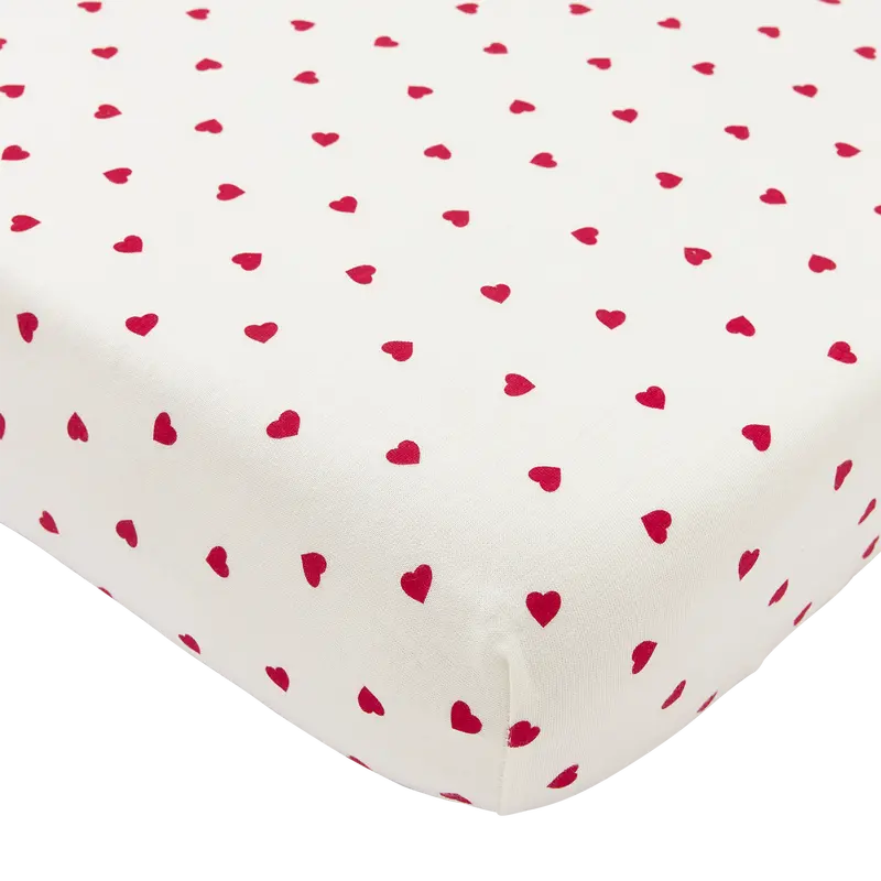 Meyco Baby Sweet Heart Jersey Fitted Sheet – White & Red Accents 1