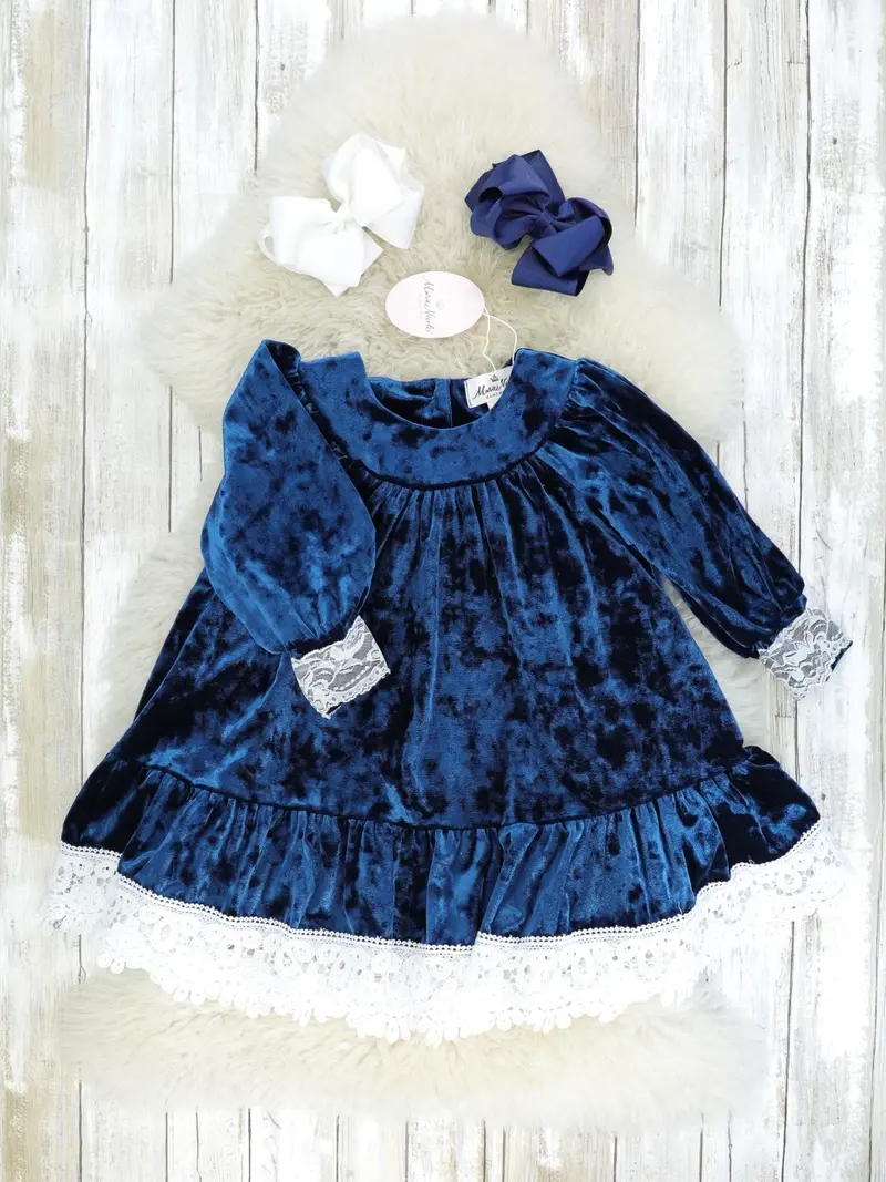 Midnight Blue Velvet Lace Party Dress 1