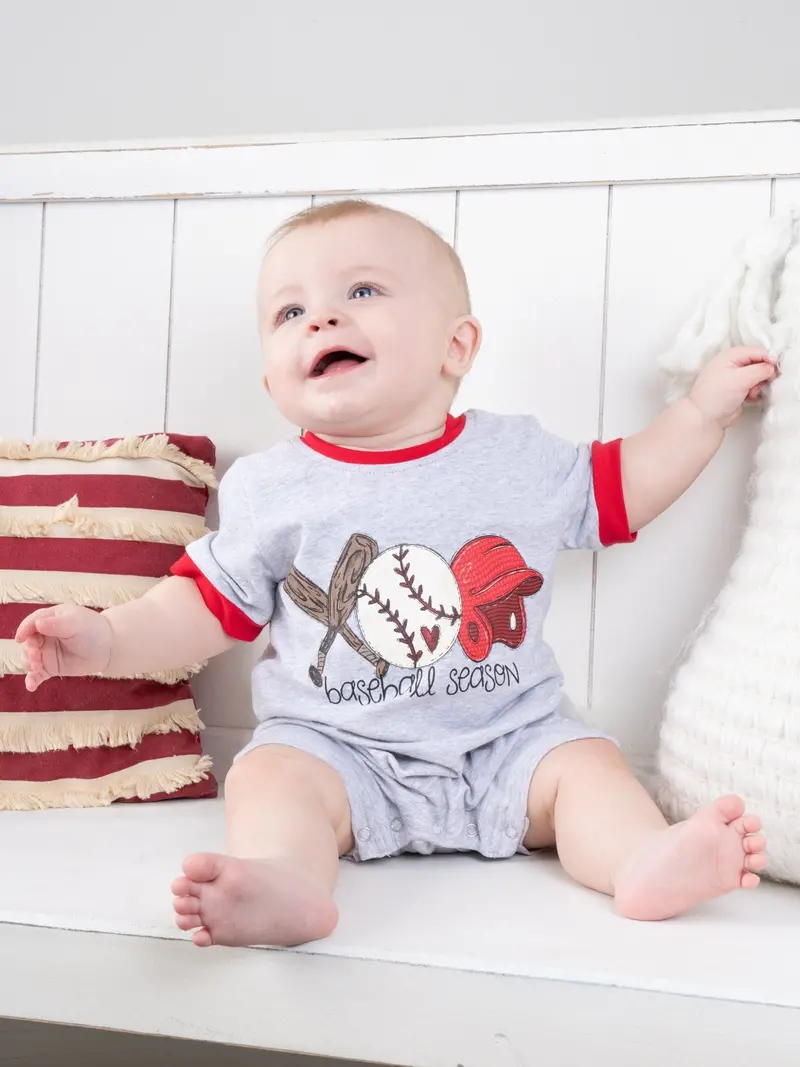 Minimalist Grey Baseball Romper For Babies 1