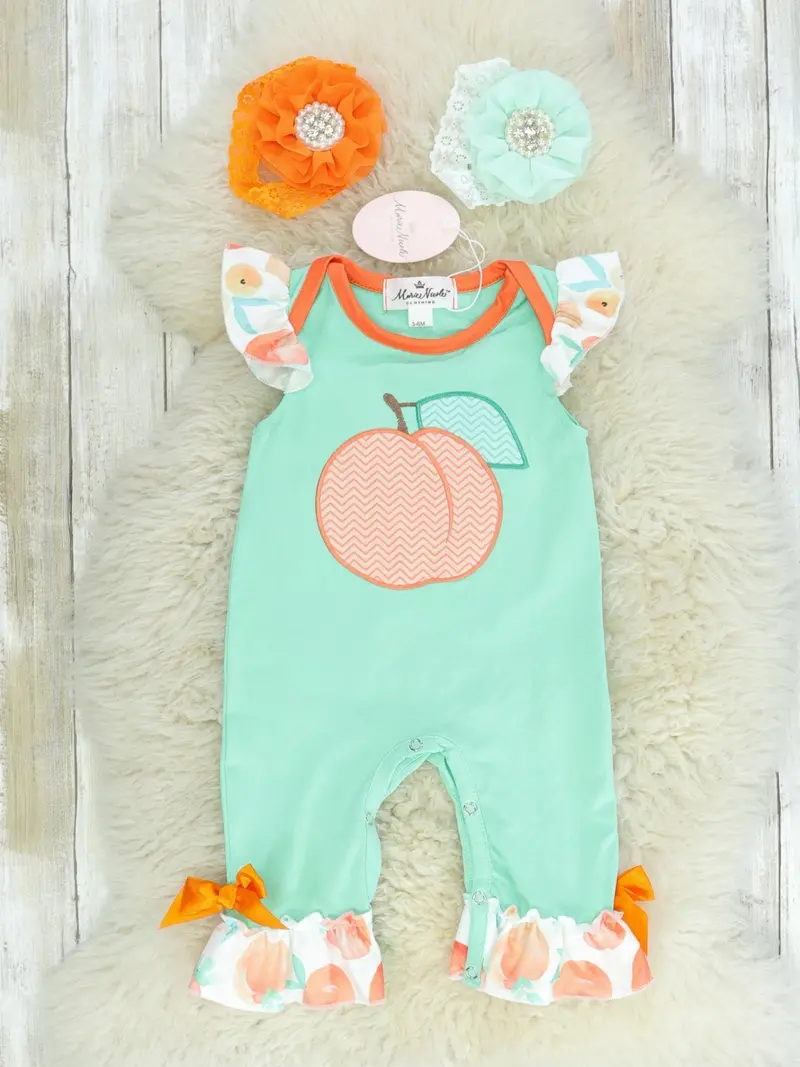Mint And Peach Ruffle Romper For Girls 1