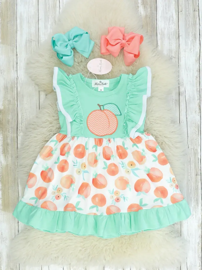 Mint And Peach Ruffle Sleeve Dress 1