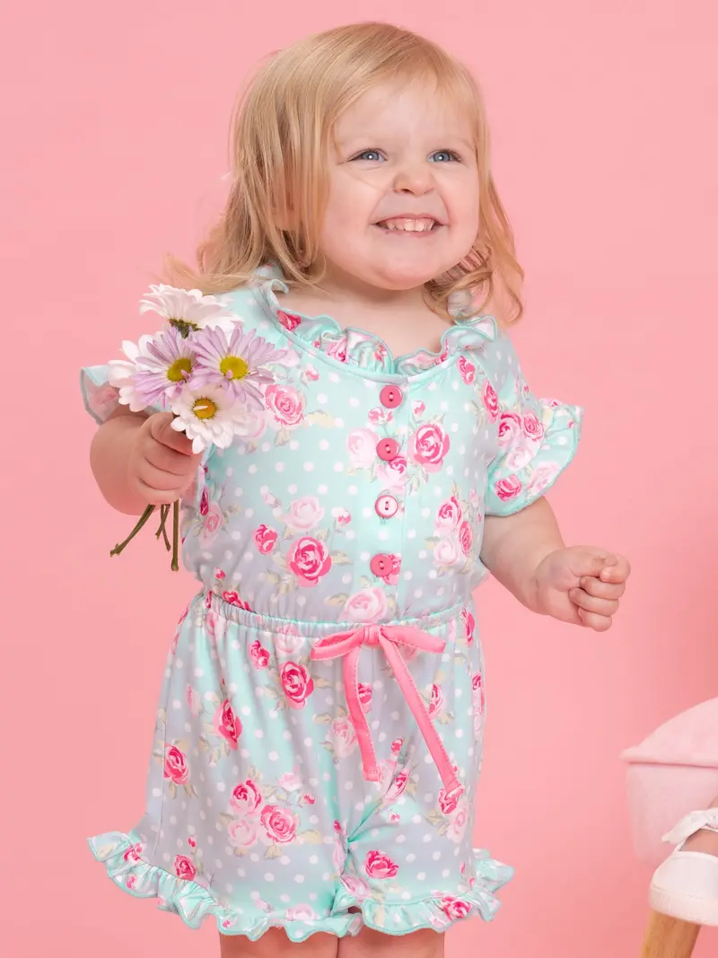 Mint And Rose Garden Ruffle Romper 1