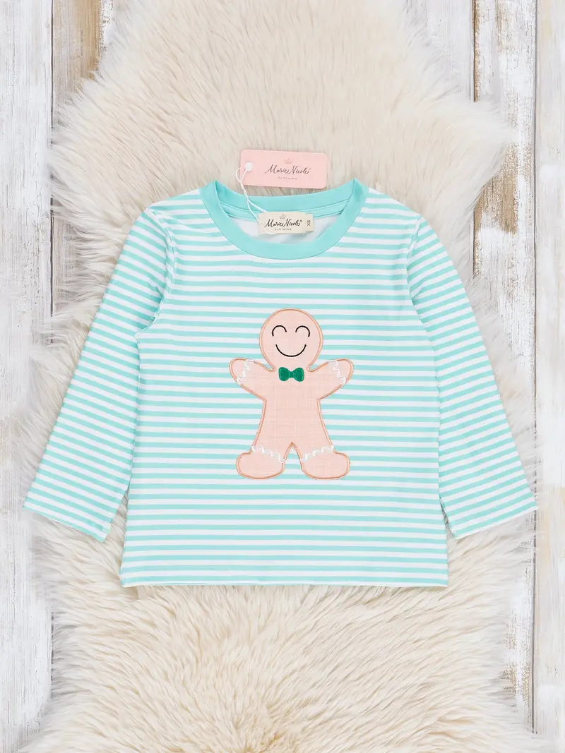 Mint Gingerbread Striped Shirt With Embroidered Motif 1