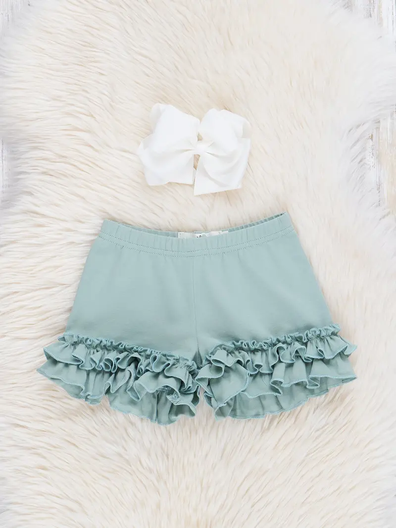 Mint Green Cotton Ruffle-Hem Shorts 1