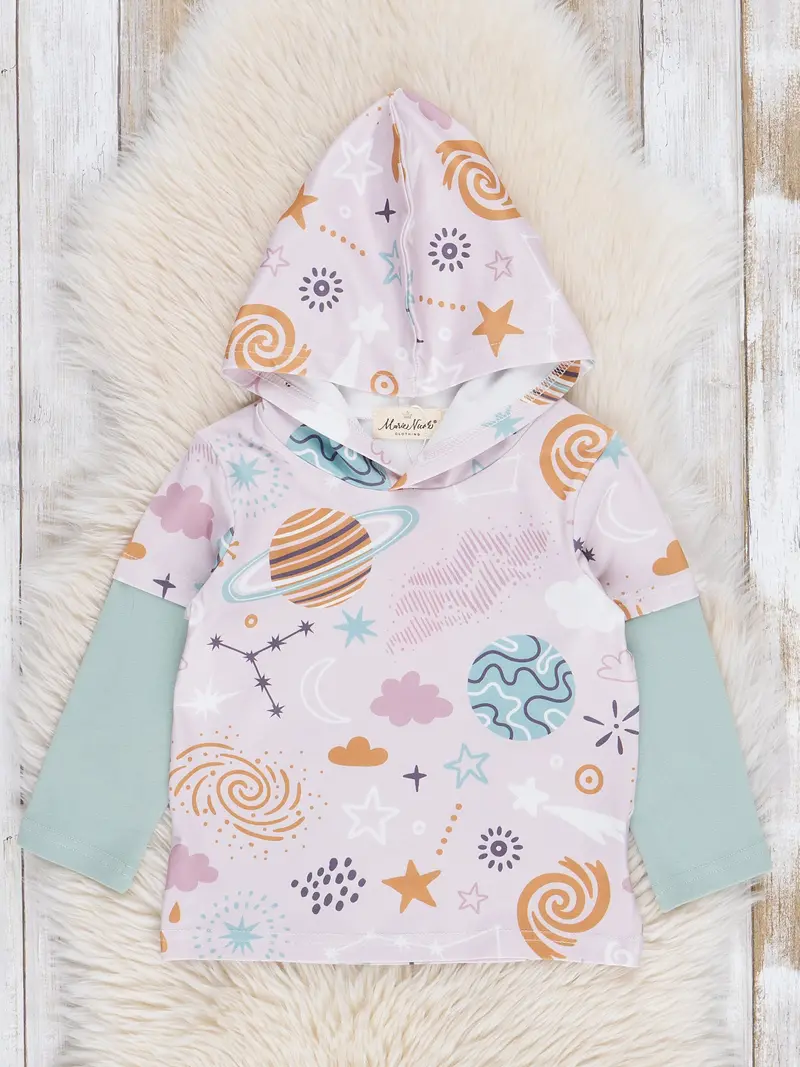 Mint Green Space-Themed Hoodie For Kids 1