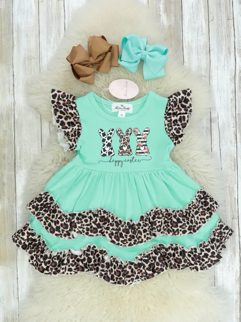 Mint Leopard Bunny Ruffle Dress 1
