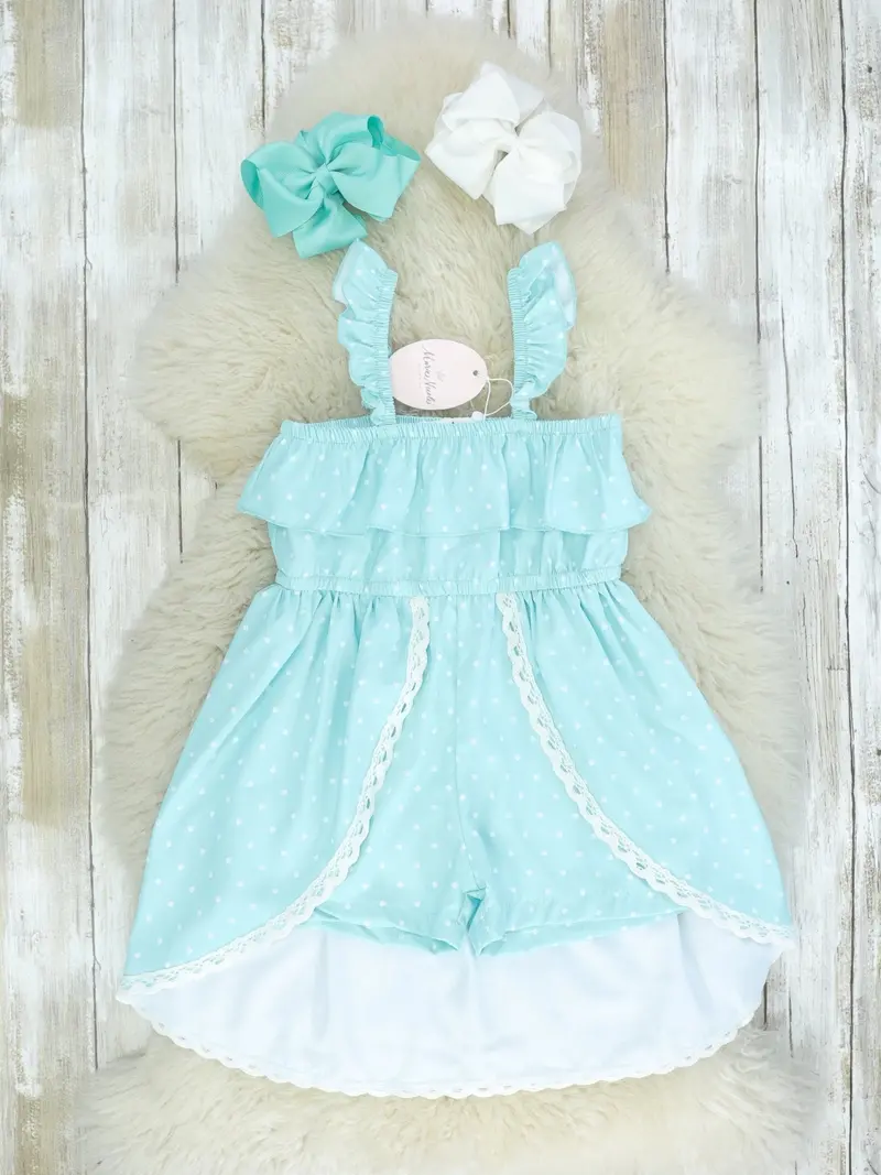 Mint Polka Dot Split-Style Romper Dress 1
