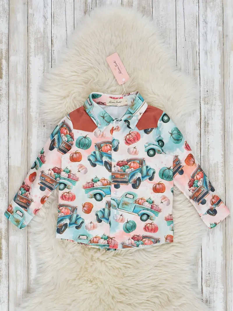 Mint Pumpkin Truck And Patchwork Button-Up Shirt 1