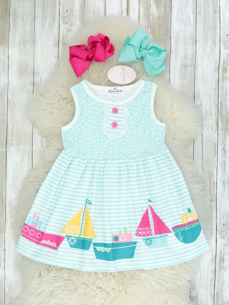 Mint Striped Nautical Dress For Toddlers 1