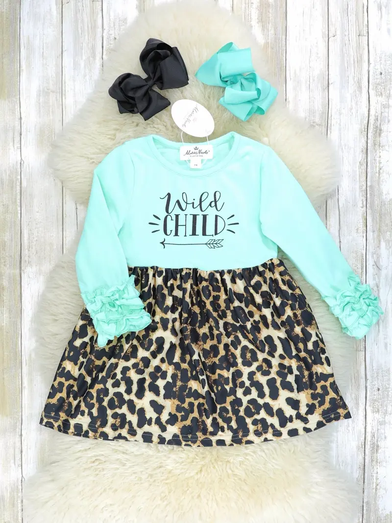 Mint Wild Child Leopard Icing Ruffle Dress 1
