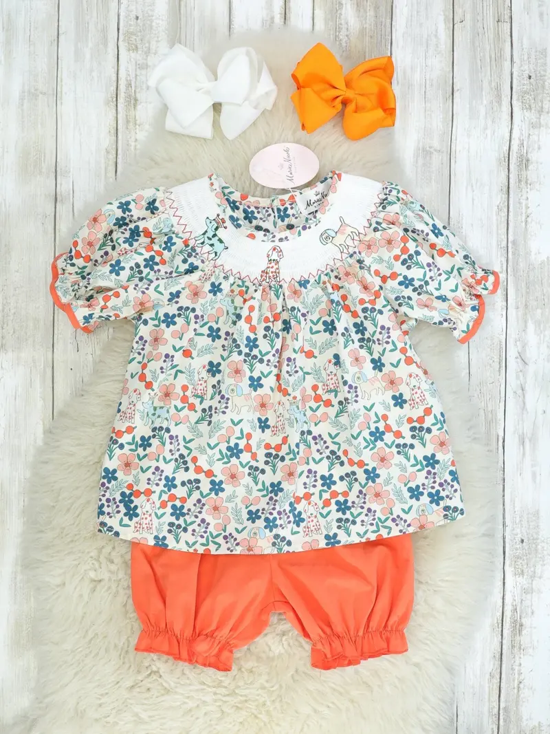 Mnc Royal Pups Smocked Floral Baby Outfit 1