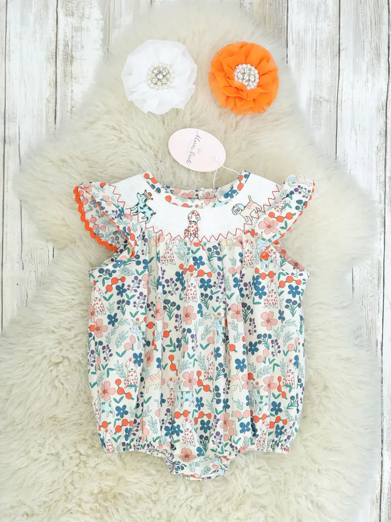 Mnc Royal Pups Smocked Floral Bubble Romper 1