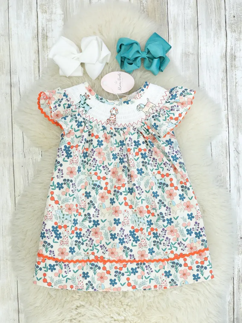 Mnc Royal Pups Smocked Floral Party Dress 1