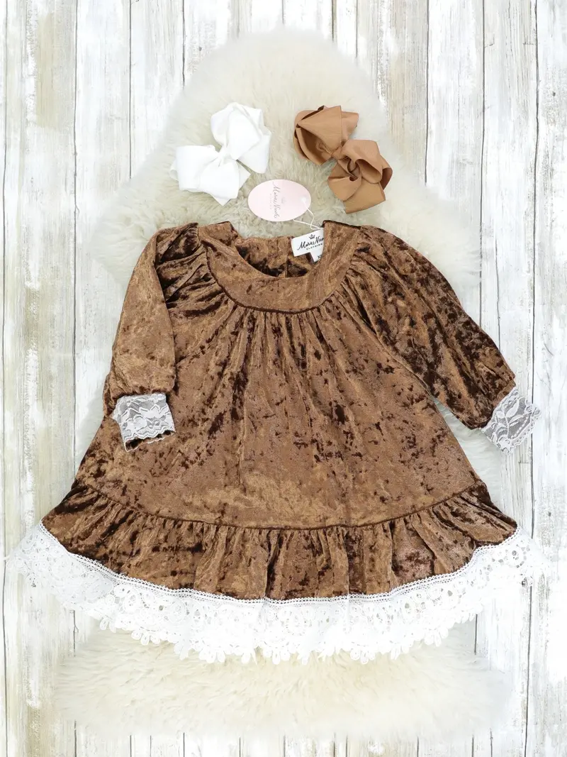 Mocha Velvet Lace Dress Set For Mother And Daughter 1