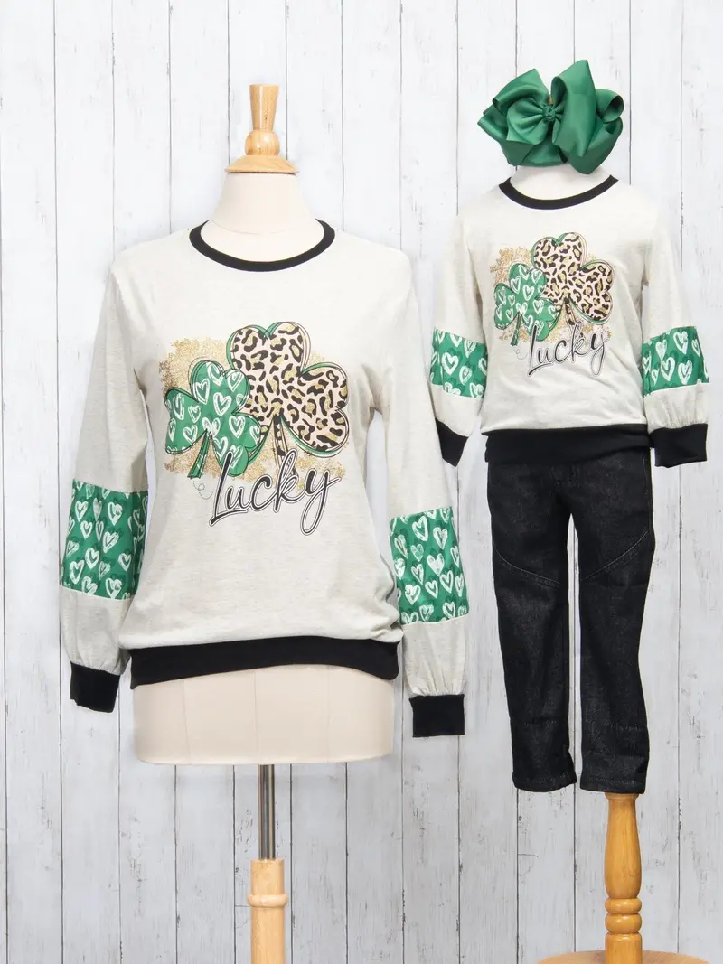 Mom And Daughter Lucky Clover Leopard Shirts