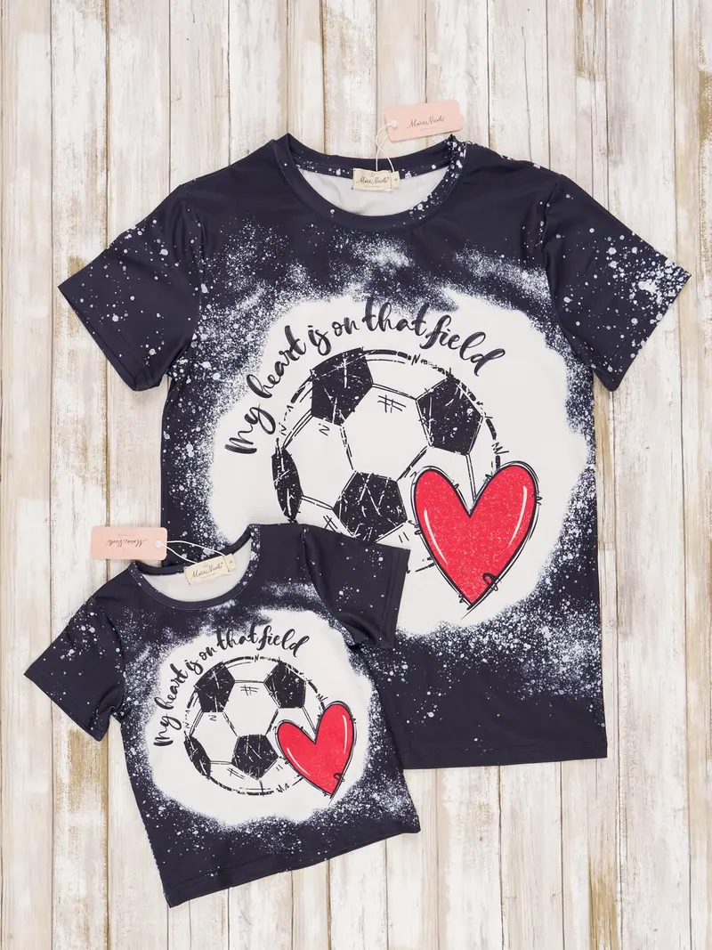 Mom And Me Black Soccer-Themed Matching Shirts 1
