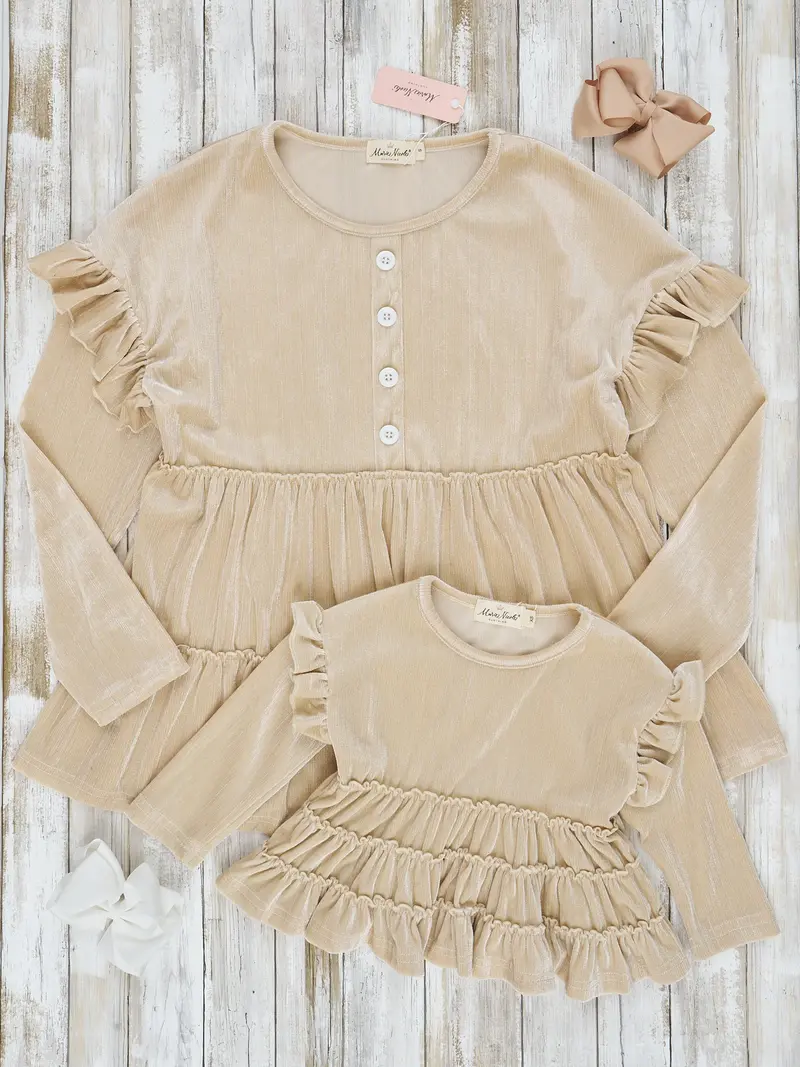 Mom And Me Cream Velvet Ruffle Shirt 1