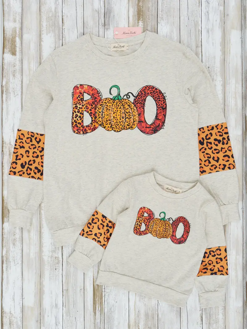 Mom And Me Leopard "Boo" Crewneck Sweatshirt 1