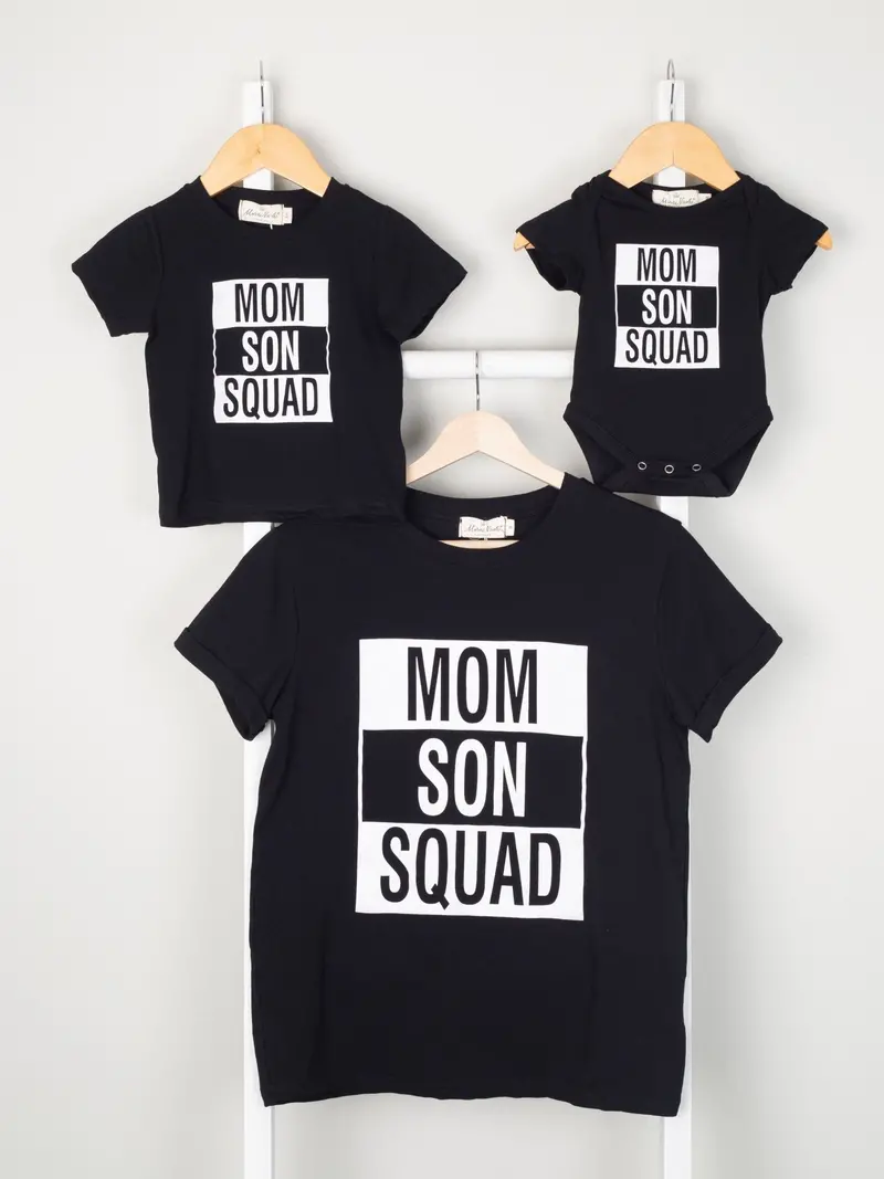 Mom And Me "Mom Son Squad" Matching Shirt And Romper 1